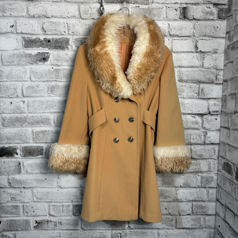 Vintage Faux Fur Trim Double Breasted Penny Lane Pea Coat